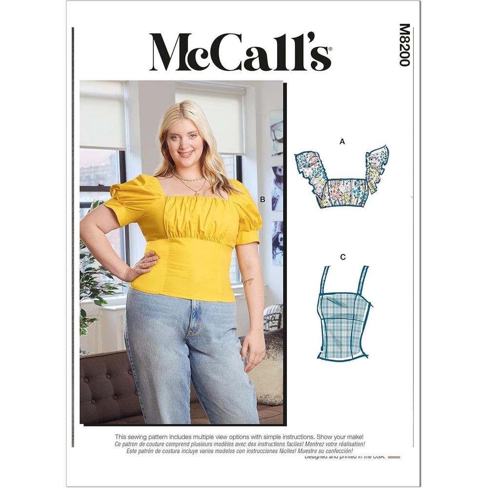 McCall's M8200 Sewing Pattern Misses Tops 18W-24W Corset Shirred Puff Sleeve